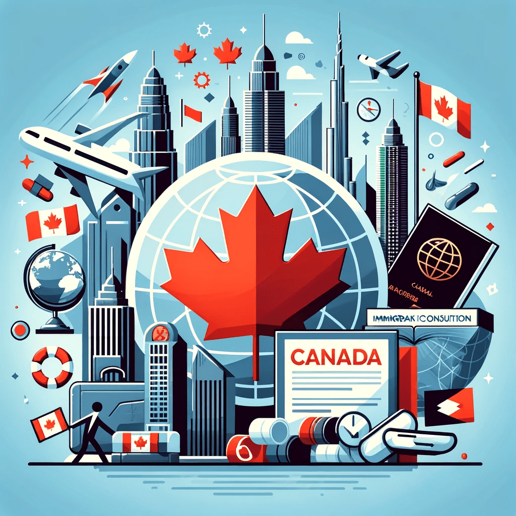 Thumbnail depicting Canada and UAE symbols with immigration consulting imagery.
