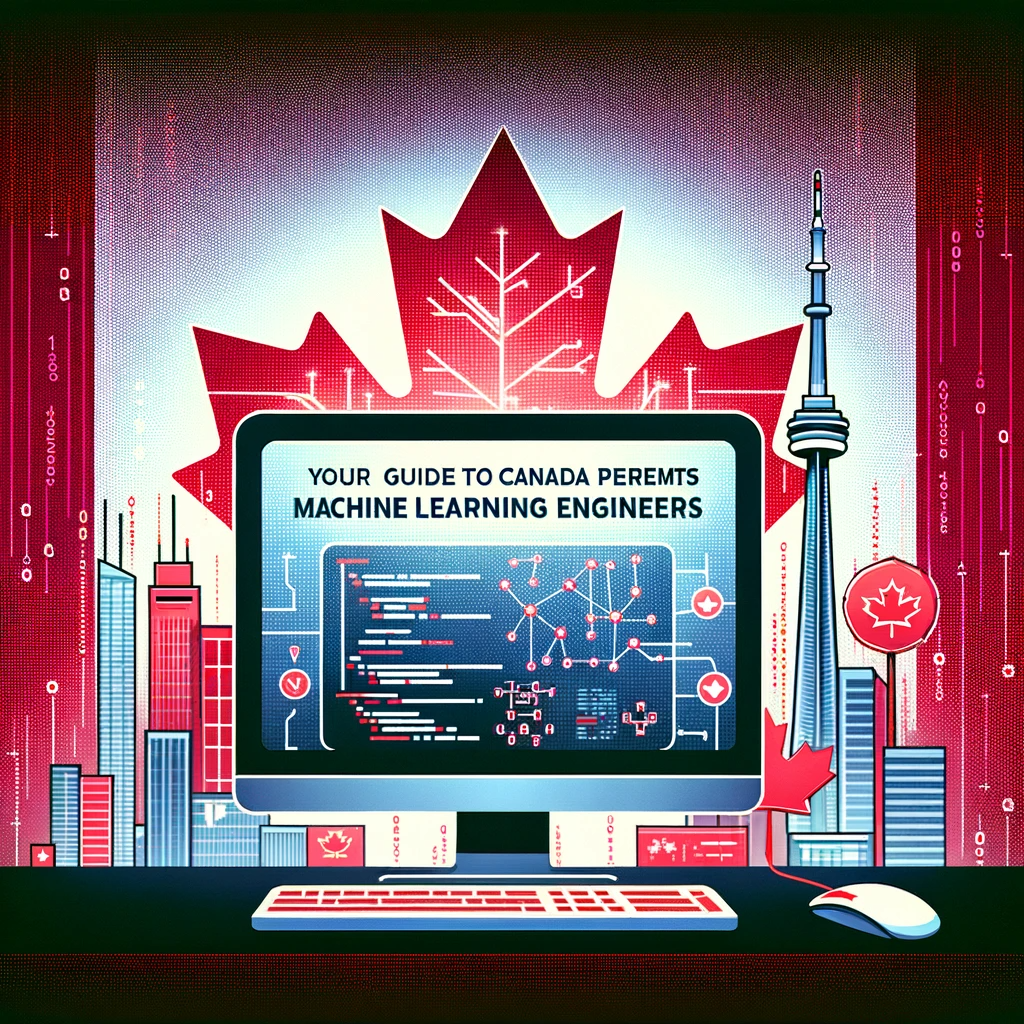 Article thumbnail with Canadian icons, coding graphics, and machine learning imagery for work permit guide