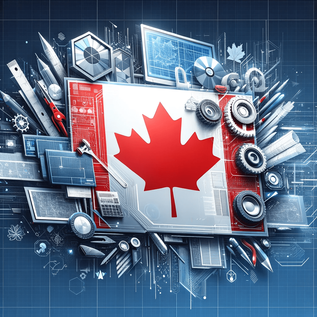 Sophisticated blend of Canadian symbols with technology and architecture elements.