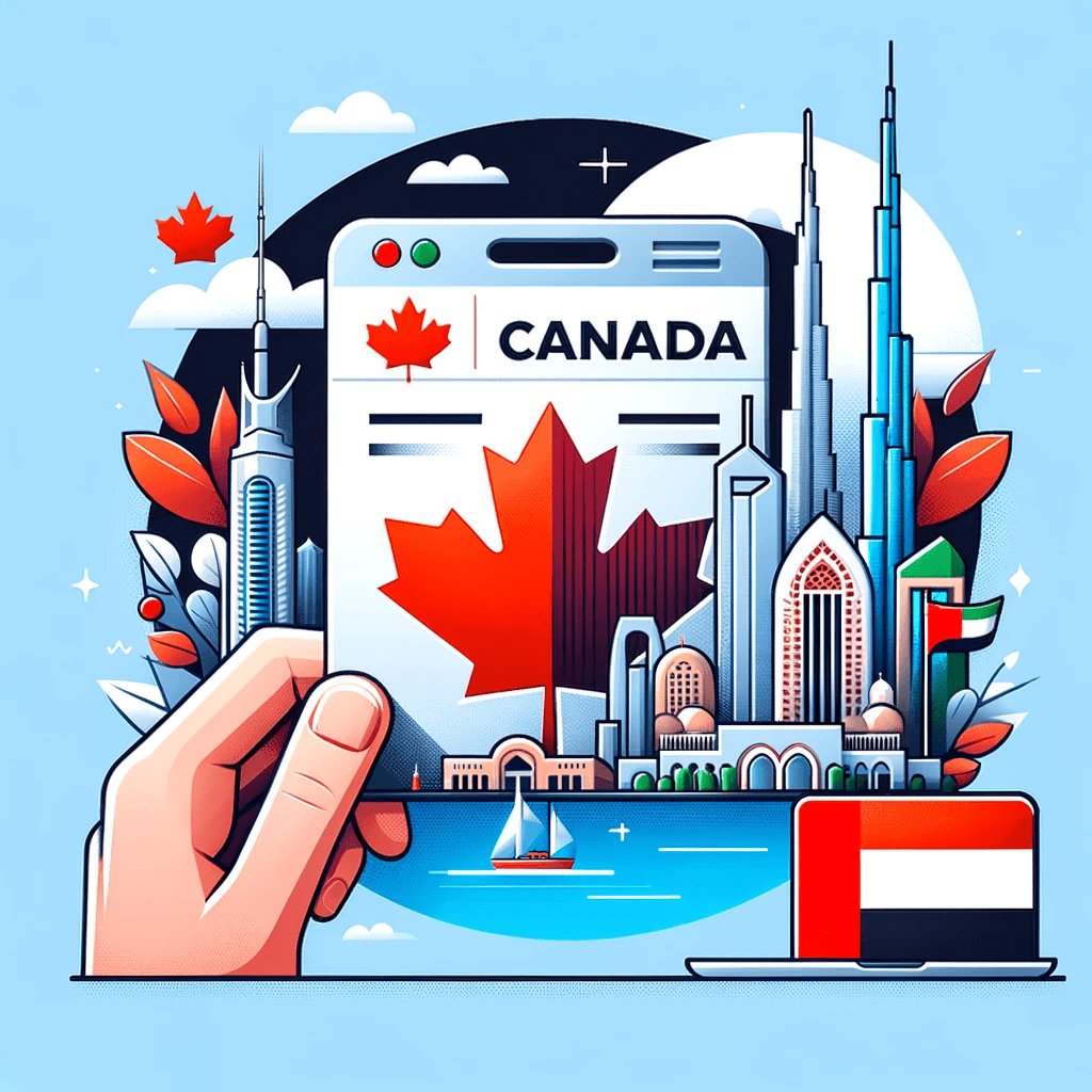 Thumbnail for Canadian Work Permit Guide featuring Canadian flag, maple leaf, Burj Khalifa, and UAE flag with title 'Canadian Work Permit Guide for UAE Residents