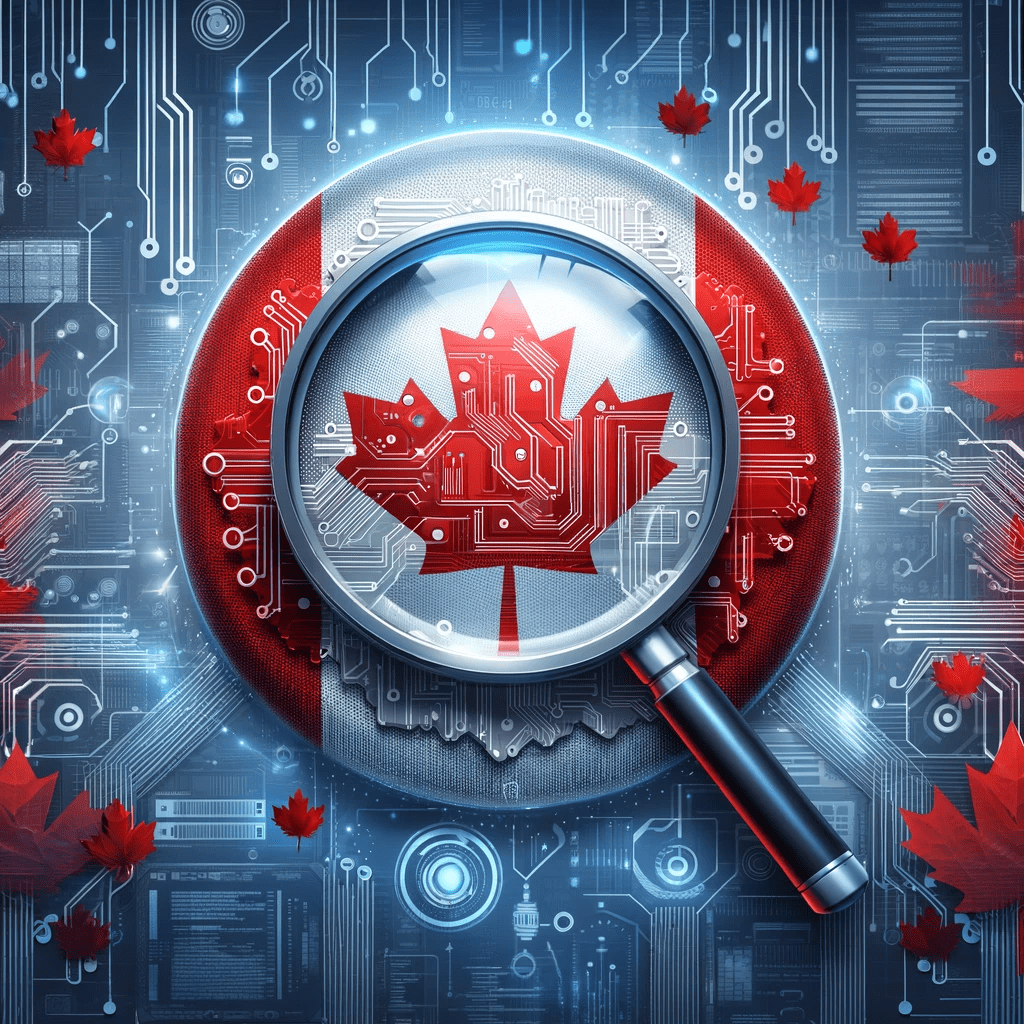 Canadian maple leaf with technology and quality assurance symbols, symbolizing IT QA Engineers' opportunities in Canada.