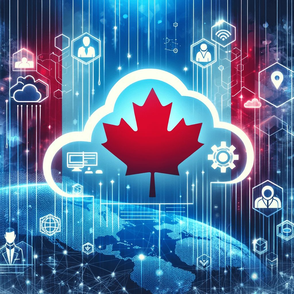 Canadian Flag and Cloud Computing Icons for IT Cloud Computing Work Permit Article