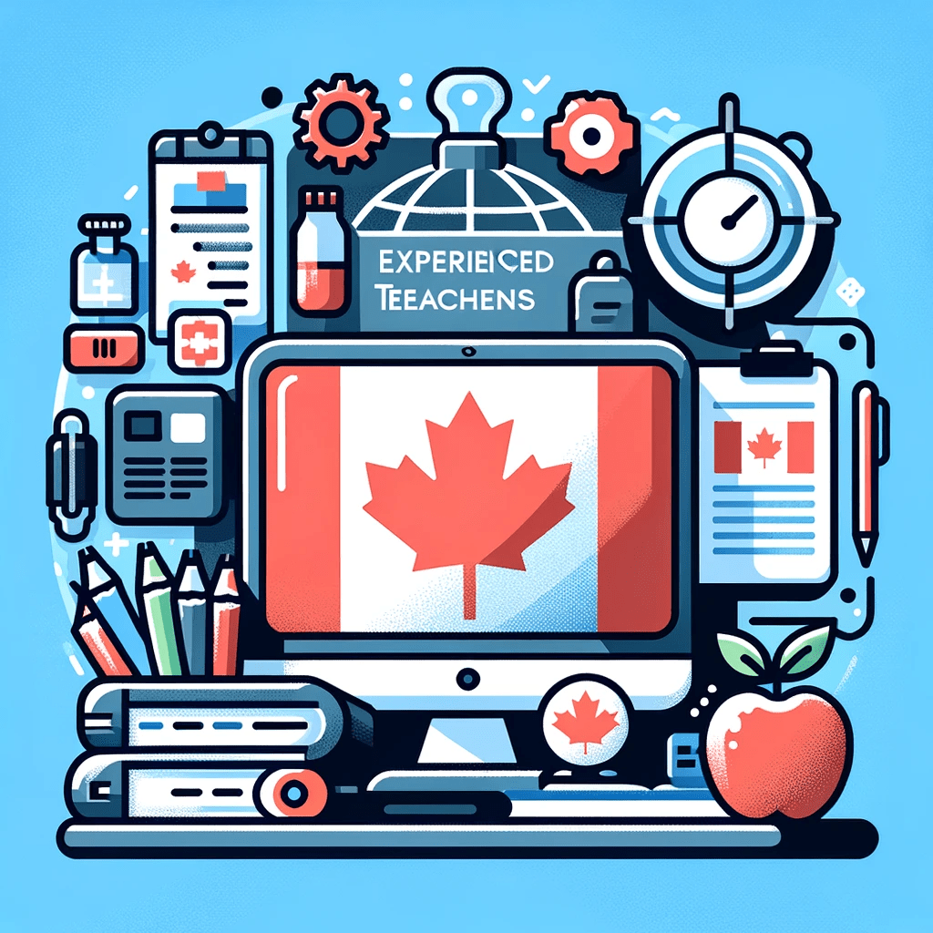 Canadian Work Permit Guide for Experienced Teachers with Classroom and National Symbols